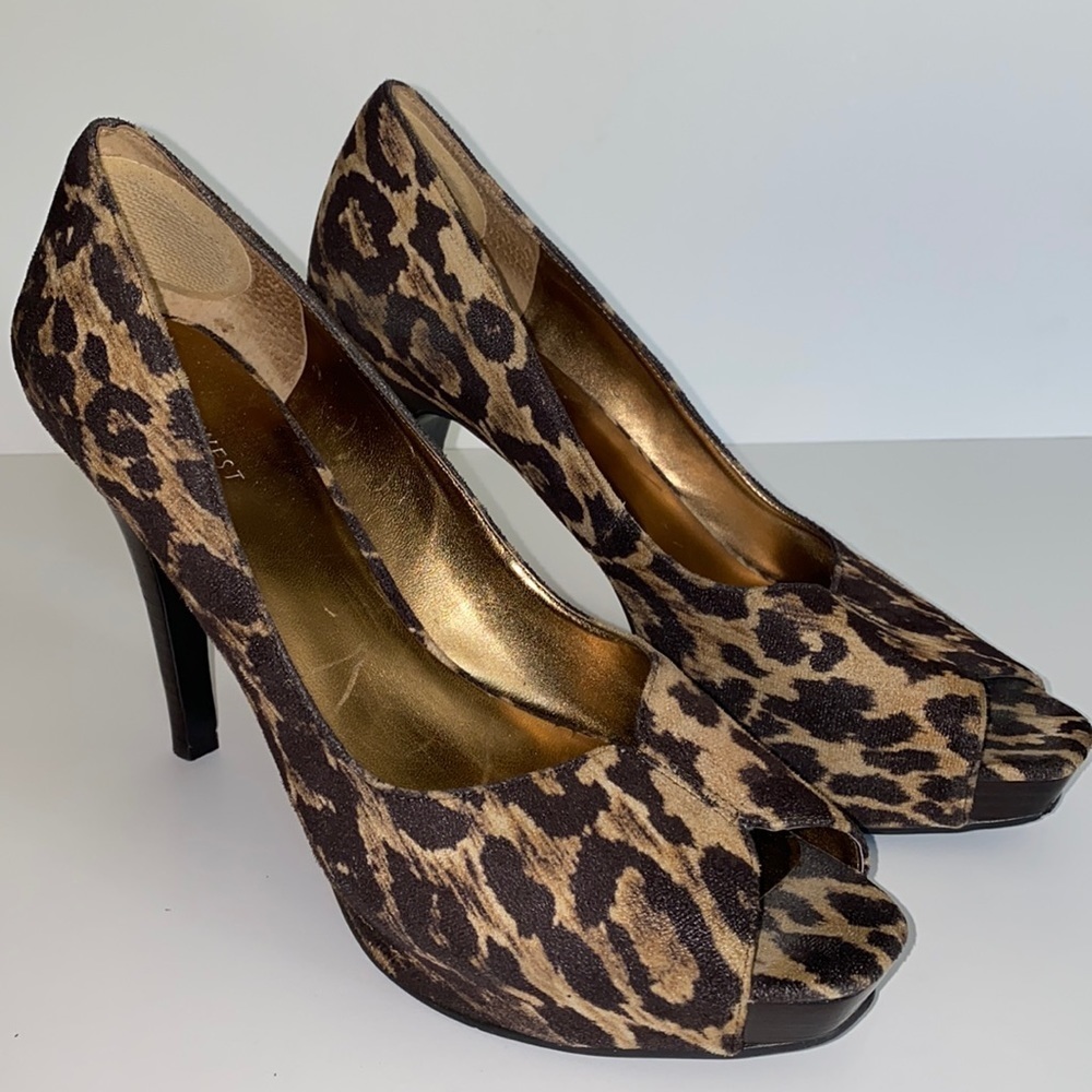 Nine West Leopard Print Peep Toe Heels